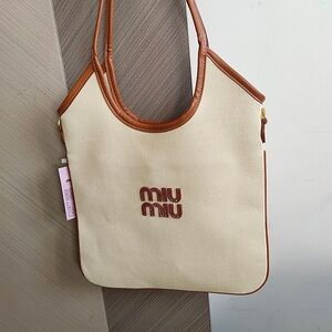 Miu Miu Tan and Cream Tote Bag